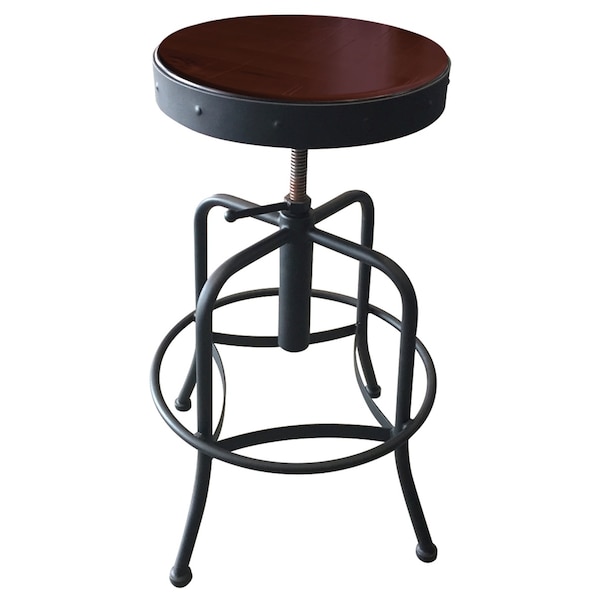 Adjustable Stool, Black Wrinkle, Dark Cherry Distressed Hardwood Seat